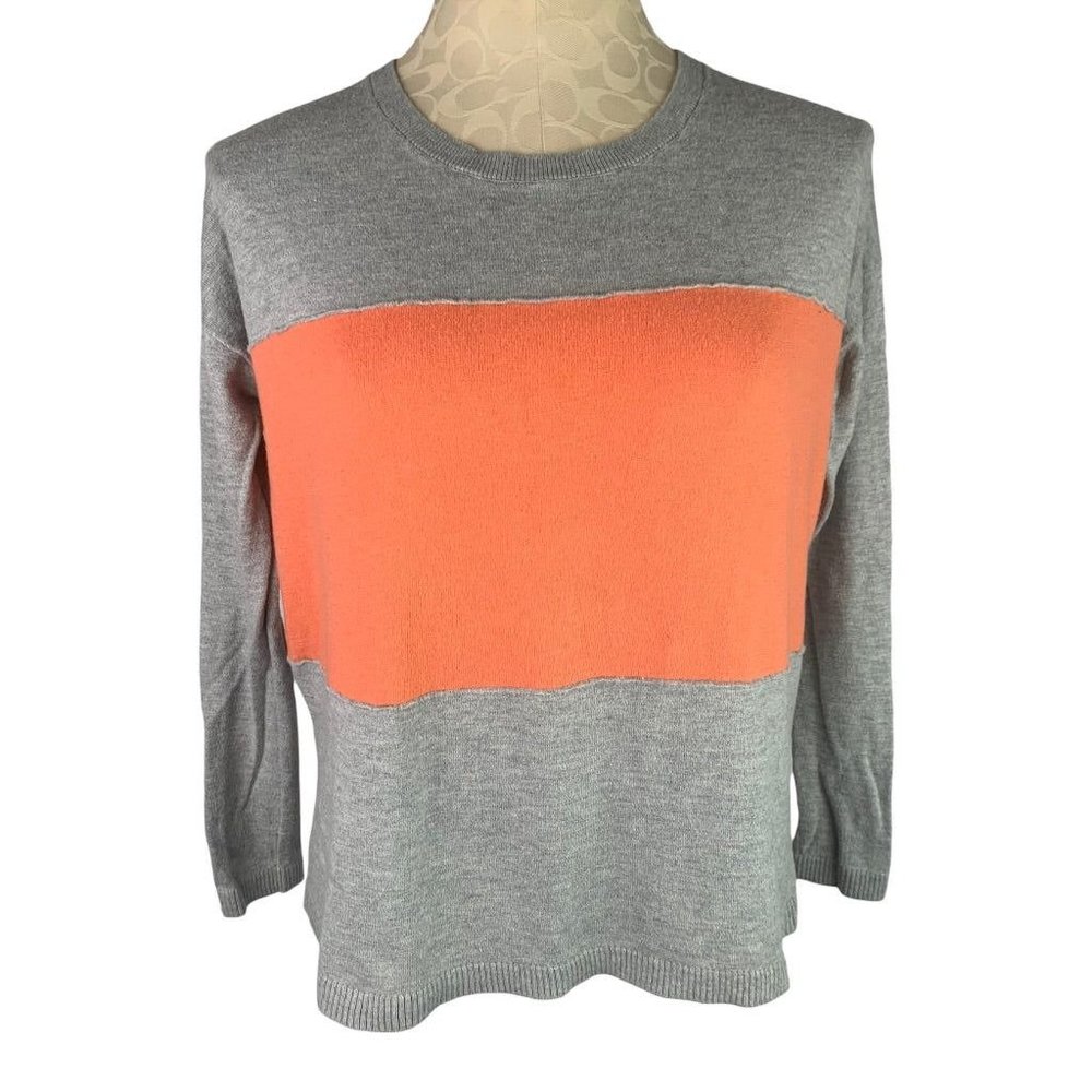XS Gap Women's Colorblock Silk Blend Pullover Sweater Peach Gray